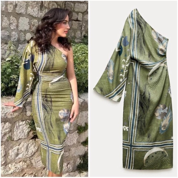 Zara NWT ZW Collection printed asymmetric dress - Picture 1 of 16